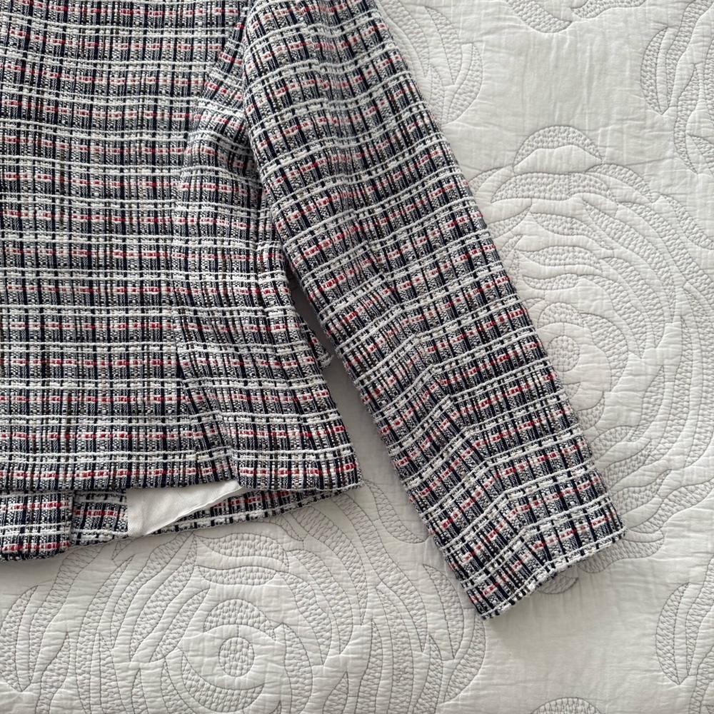 Zara - Textured Double Breasted Tweed Blazer - Blue/White/Red - Picture 13 of 16